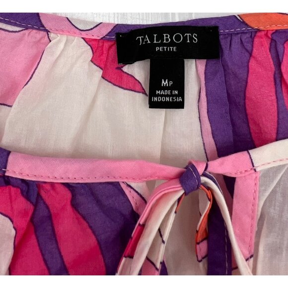 Talbots Petite MP Pink & Purple Floral Long Sleeve Cotton Blouse Top - Picture 3 of 6